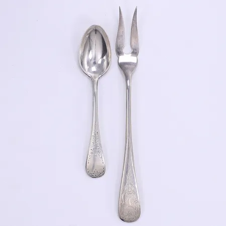 Sillgaffel och kaffesked, 10-15cmm,  tillv. Birks, Kanada, gravyr, silver 925/1000 Vikt: 39,4 g