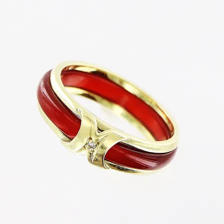Ring, diamant ca 0,01ct, gummi, stl 20¼, bredd 6-6,5mm, 14K, bruttovikt 5,1 gram. Vikt: 5,1 g