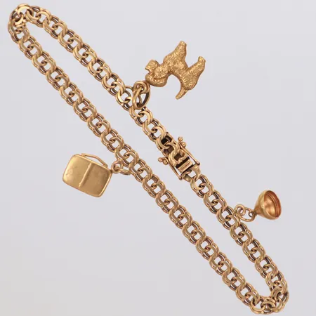 Armband Bismarck med berlocker, ca 19,5cm, bredd 4,5mm, 18K  Vikt: 10,2 g