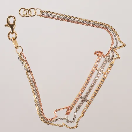 Armband med vita stenar, trefärgat, längd ca 18cm, bredd 3-8mm, lås något trögt, 18K Vikt: 5,8 g