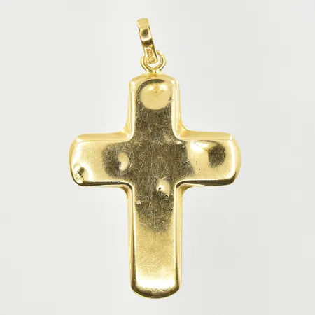 Hänge kors, längd 30 mm, bredd 17 mm, buckligt, 18K. Vikt: 1,6 g