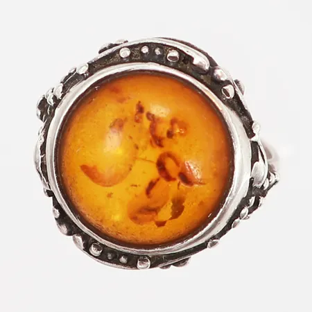 Ring med bärnsten, stl 16, bredd: 2-28mm, silver 925/1000 Vikt: 4,6 g