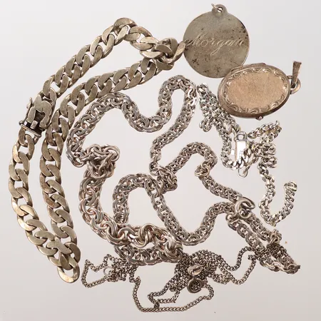 Halskedja, hängen. armband, silver, slitet/defekt, 830/1000 Vikt: 54,1 g