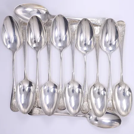 12 matskedar, 18cm, tillv. Birks, Kanada, gravyr, silver 925/1000 Vikt: 544,6 g