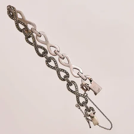 Armband, 17cm, bredd:8mm, markasiter, säkerhetskedja, 830/1000 Silver 13,2g.