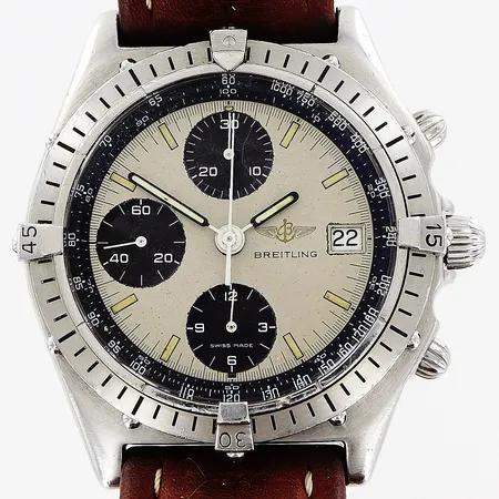 Herrur Breitling Chronomat, 81950A, nr 18903, stål, automatisk, Ø39mm, läderband 25cm, slitage på urtavla, lysmassa på vridring saknas, inga tillbehör. 