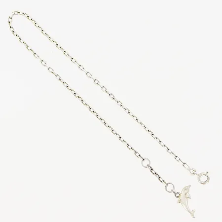 Vristlänk Ankar, 23,5, 25,5cm, bredd 2,5mm, hänge delfin 15x5mm, silver 925/1000. Vikt: 4,8 g