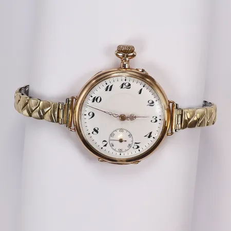 Fickur omgjord till damur med flexlänk, 14K i boett, Ø33mm, manuell uppdragning, fungerar, 14K bruttovikt 36,0g 