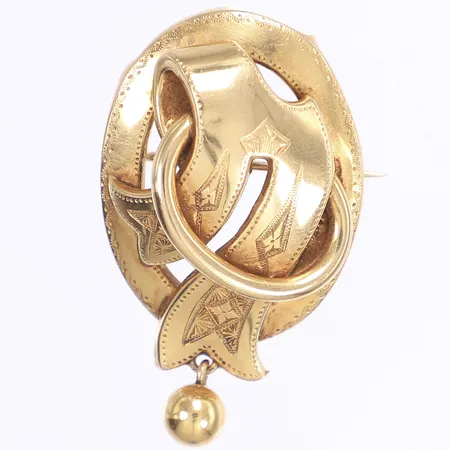 Brosch, 44x25mm, bucklig, nål ej guld, 18K Vikt: 5,3 g