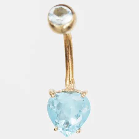 Navelbarbell/piercingsmycke till navelpiercing, blå kubiska zirkoner, längd 25mm, stavens längd 15mm, Ø 1,6mm, 14K guld Vikt: 1,4 g