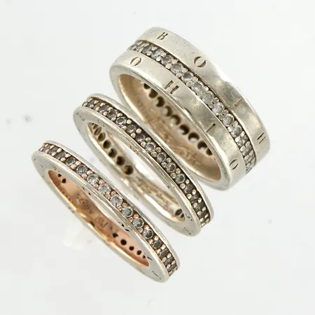 Tre ringar Thomas Sabo, stl: 16-16½, bredd: 2,5, 3 samt 7mm, vita stenar, en sten skadad, silver 925/1000  Vikt: 13,9 g