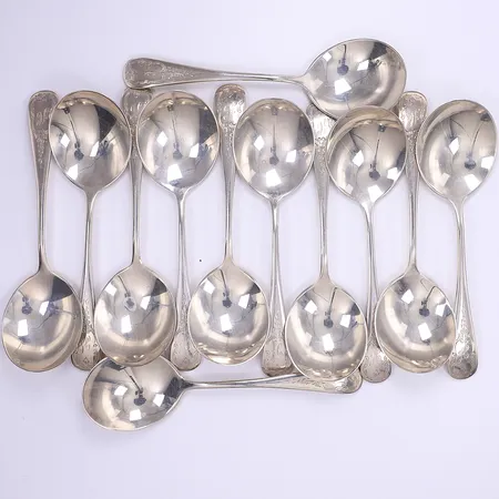 12 kompottskedar, 14cm, tillv. Birks, Kanada, gravyr, silver 925/1000 Vikt: 385,5 g