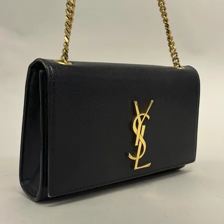 Väska, Saint Laurent, Kate, small, 20x13,5cm, svart skinn, guldfärgade detaljer och kedja, YSL logo, svart ripsfoder, kvitto 2020, bruksslitage, fläckar, slitna hörn, dustbag  Vikt: 0 g