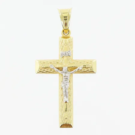 Hänge, krucifix, vitguldsdetaljer, 59x31mm, ihålig, 14K. Vikt: 3,9 g