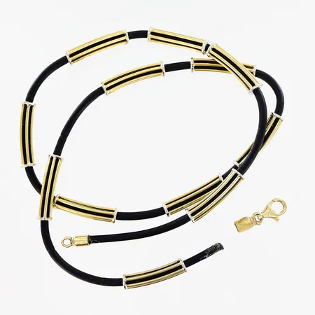 Kedja, 42cm, bred 2-4mm, gummiband, limrester, defekt lås, 14K, bruttovikt 13,0 gram Vikt: 13 g