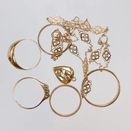 Diverse guld, stl 16/½-20½, gravyr, knutar, defekt/buckligt 18K  Vikt: 18,9 g