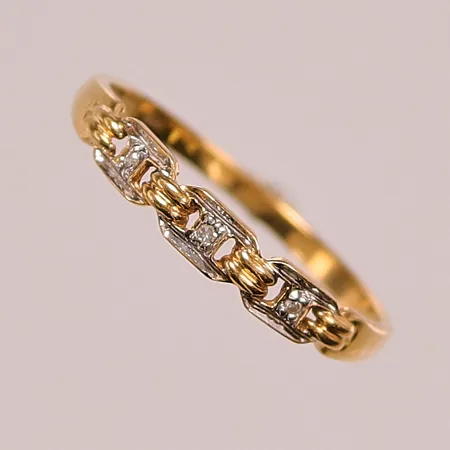 Ring, 3x diamanter ca 0,005ct, Ø17¾, bredd:3mm, 18K 1,3g.