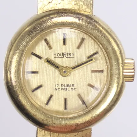 Damur Tourist, Ø21mm, manuell, 14K i boett samt länk, defekt, trasig länk, 14K Bruttovikt: 28g