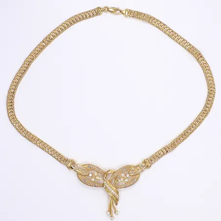 Collier med vita stenar, halvstelt, 45cm, 21K Vikt: 19,6 g