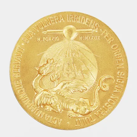 Medalj, från italienska läkarförbundet, Ø38mm, personlig gravyr, 18K guld Vikt: 51,1 g