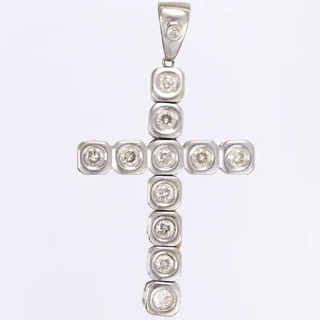 Hänge, kors med diamanter, 11xca 0,35ct, 1x ca 0,02ct, Ca/P3, 70x40mm, dåliga lagningar i smycke, vitguld 14K Vikt: 15,4 g