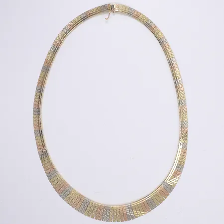Halscollier trefärgat, 45cm, bredd 8-15mm, 14K Vikt: 33,2 g