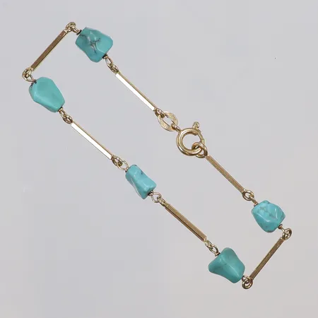 Armband med turkosa stenar, 17,5cm, bredd 1-5mm, 18K  Vikt: 5,2 g