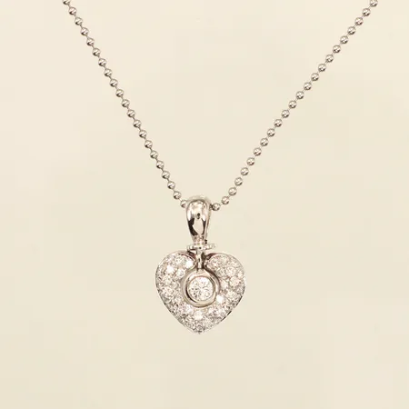 Collier med diamanter 1x ca 0,27ct, 36x ca 0,01-0,02ct, längd 45cm, bredd ca 1,4mm, hänge 15x23mm, vitguld, design Picchiotti, certifikat, ask, 18K Vikt: 9 g