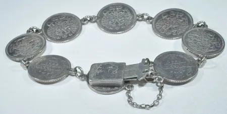 Armband 10 Kopeks 1861 S , Längd  19 cm , Bred 17 mm, silver Vikt: 20 g