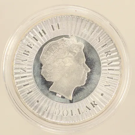 Mynt, Elizabeth II, Ø40mm, 1dollars, Australia, Kangaroo, 2017, 999/1000 silver, plastetui Vikt: 31,3 g