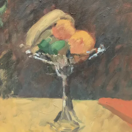Tavla, olja på duk, Elisabeth Jansson, signerad, stilleben, mått 60x50cm, slitage på ram Skickas med postpaket.
