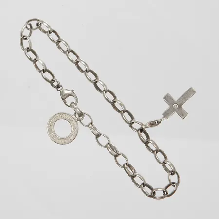 Silverarmband, Thomas Sabo, Charms Club, längd: 19,5cm, bredd: 2-5mm, en avtagbar berlock med vit sten, 925/1000 Vikt: 10,5 g