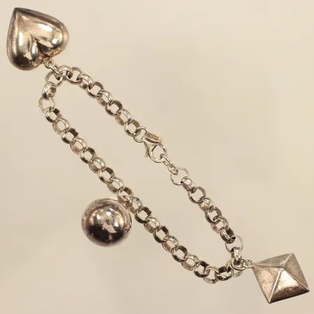 Armband Ärtlänk med tre berlocker, längd 19cm, bredd ca 6-27mm, 925/1000 silver  Vikt: 18,4 g