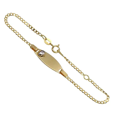 Armband med Bricka, 18K guld, Guldfynd (GHA), ograverad, längd 15,0 cm (kort längd), bredd 1,7 - 6,5 mm, fint skick Vikt: 1,4 g
