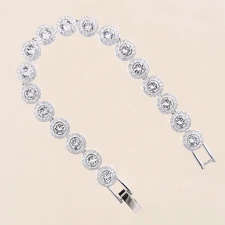 Armband med vita stenar, 16cm, bredd 8mm, Swarovski, silverfärgad metall
