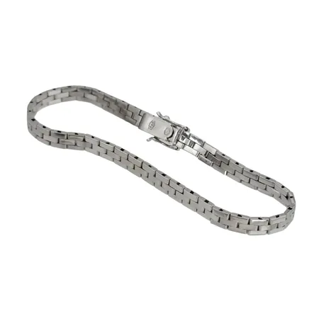 Armband Korridorlänk, 18K vitguld, svensk kontrollstämpel, längd knäppt 18,5 cm, bredd 5 mm, tjocklek 1,5 mm, fint skick Vikt: 15,8 g