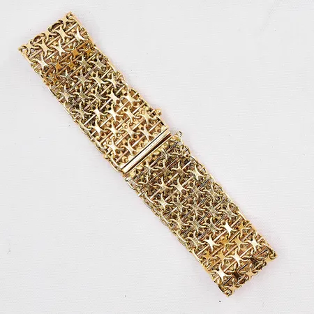 Armband X-länk med stav, 18,5cm, bredd 16,7mm, defekt, låsåttor saknas, 18K Vikt: 22,6 g