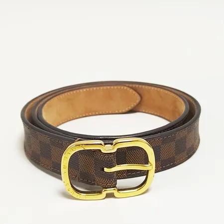 Skärp, Louis Vuitton, stl 75/30, modellnr: M9744, serienr: AC4179, beslag i gulmetall med visst färgbortfall, Damier ebene canvas, invändigt slitage och fläckar, dustbag, inga övriga tillbehör.  Vikt: 0 g