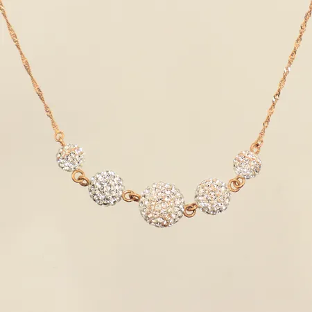 Collier Singapore, integrerade fyllda kulor med vita stenar, längd 42cm/ 45cm, bredd 1,2mm-9,9mm, GHA, 18K, bruttovikt 4,2g Vikt: 4,2 g