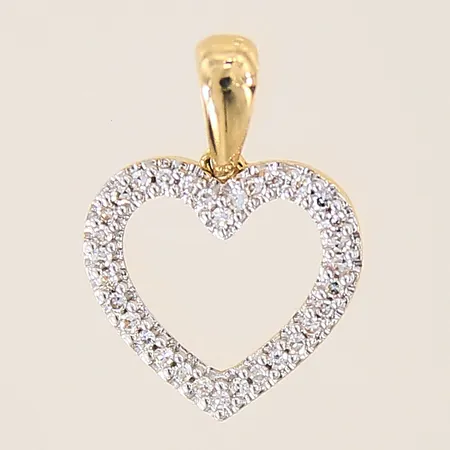 Hänge hjärta med 8/8-slipade diamanter ca 32 x 0,005ct, längd: 17mm, bredd: 2,3-12,2mm, GHA, 18K  Vikt: 1,1 g