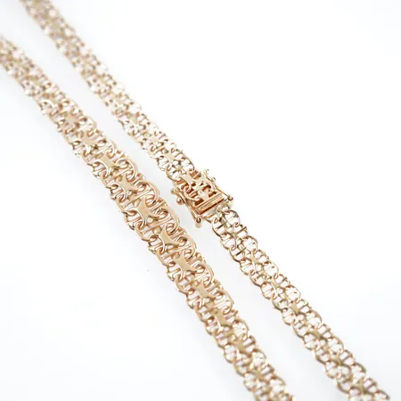 Collier, dosserad x-länk m stav, 45cm, bredd 10mm, 18k, fint skick Vikt: 22,2 g