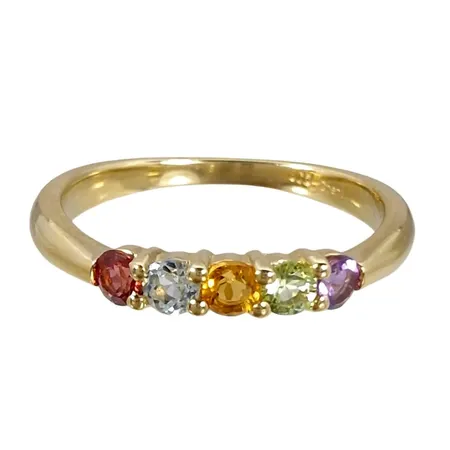 Ring, 9K guld, Chanti, Granat, Topas, Citrin, Peridot och Ametist, Ø16,0 mm, bredd 1,5 - 2,7 mm, fint skick, stenar utan anmärkning Vikt: 1,6 g