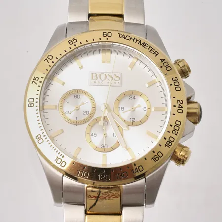 Herrur Hugo Boss, stål, quartz, ca Ø44mm, kronograf, ref-nr HB 213,1,34,2601, serie-nr 51375556, i behov av batteribyte, inga tillbehör.
