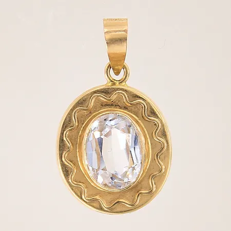 Hänge med vit sten, längd: 22mm, bredd: 2,7-13,8mm, 18K  Vikt: 1,7 g