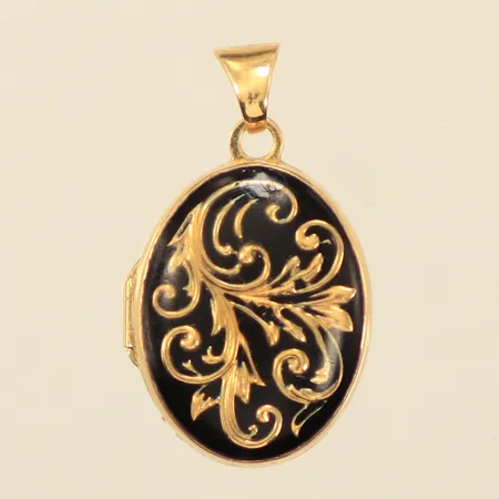 Medaljong, emalj, längd 23mm, bredd 13,7mm, bucklig, 18K Vikt: 1,5 g