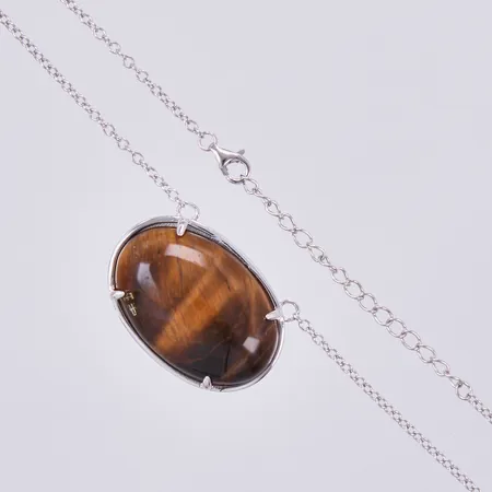 Collier med Tigeröga, längd: ca 49-53,5cm, bredd: ca 1-20mm, justerbar, 925/1000 silver Vikt: 13,2 g