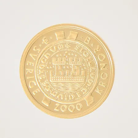 Minnesmynt, 2000KR, Stockholm 750 år, 1252-2002, Ø26mm, Sveriges Riksbank, plastförpackning, etui samt informationsblad, 21,6K  Vikt: 12 g