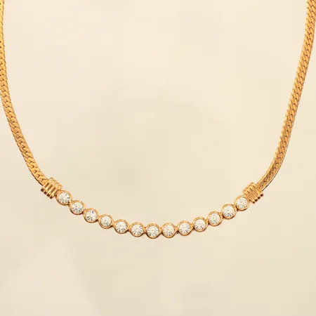 Collier, Swarowski, längd ca 40cm, guldfärgad metall