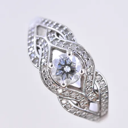 Ring med diamanter 1x0,50ctv och 58x0,005ct enligt cert, Glamira, stl 19, bredd 2-9 mm, vitguld, behov av rodiering, gravyr, cert, etui och ytterkartong medföljer, 14K. Vikt: 4,4 g