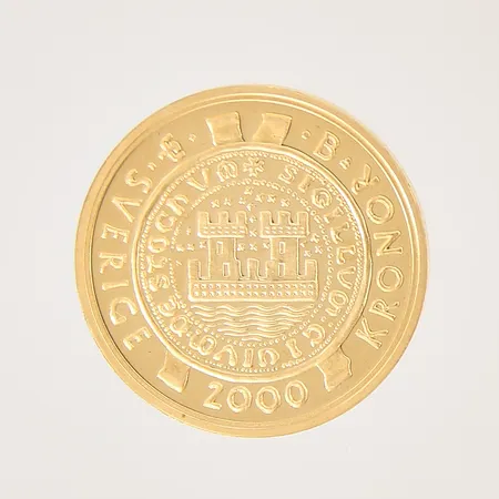 Minnesmynt, 2000KR, Stockholm 750 år, 1252-2002, Ø26mm, Sveriges Riksbank, plastförpackning, etui samt informationsblad, 21,6K  Vikt: 12 g